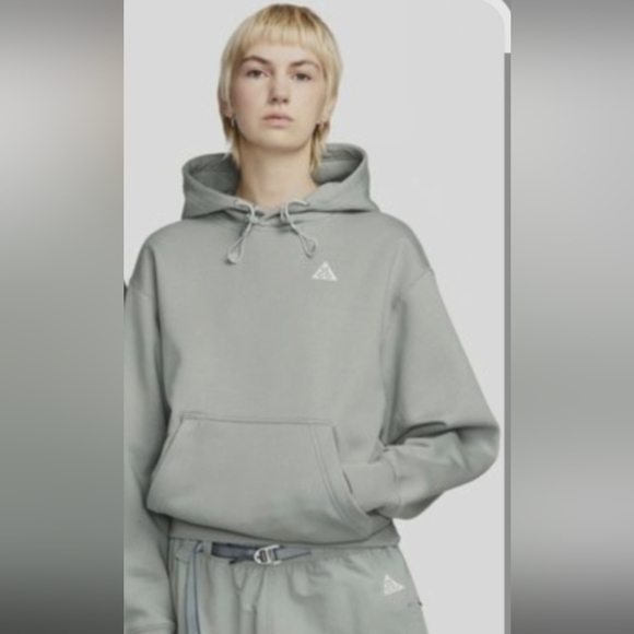 Nike ACG Oversize Fleece Hoodie Grey Cream  Sz S - Picture 1 of 14